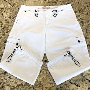 Convertible White Cargo Capris with Contrast Drawcords
